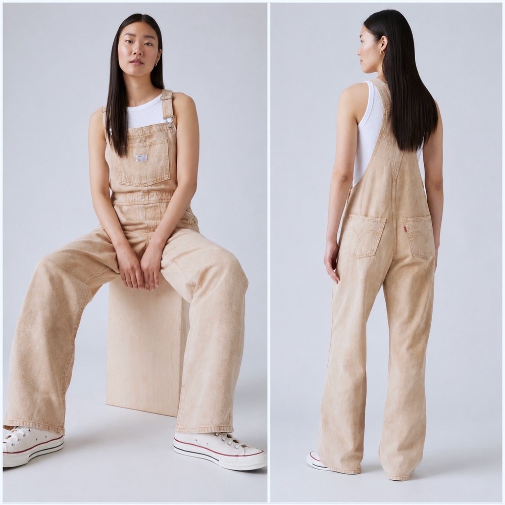 Levi's Women's Baggy Overalls Chatter Khaki Tan Wide Leg XL Farmcore Utility
